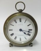 A cylinder shape glass/metal mantle clock with pendant loop top, fussee movement with platform