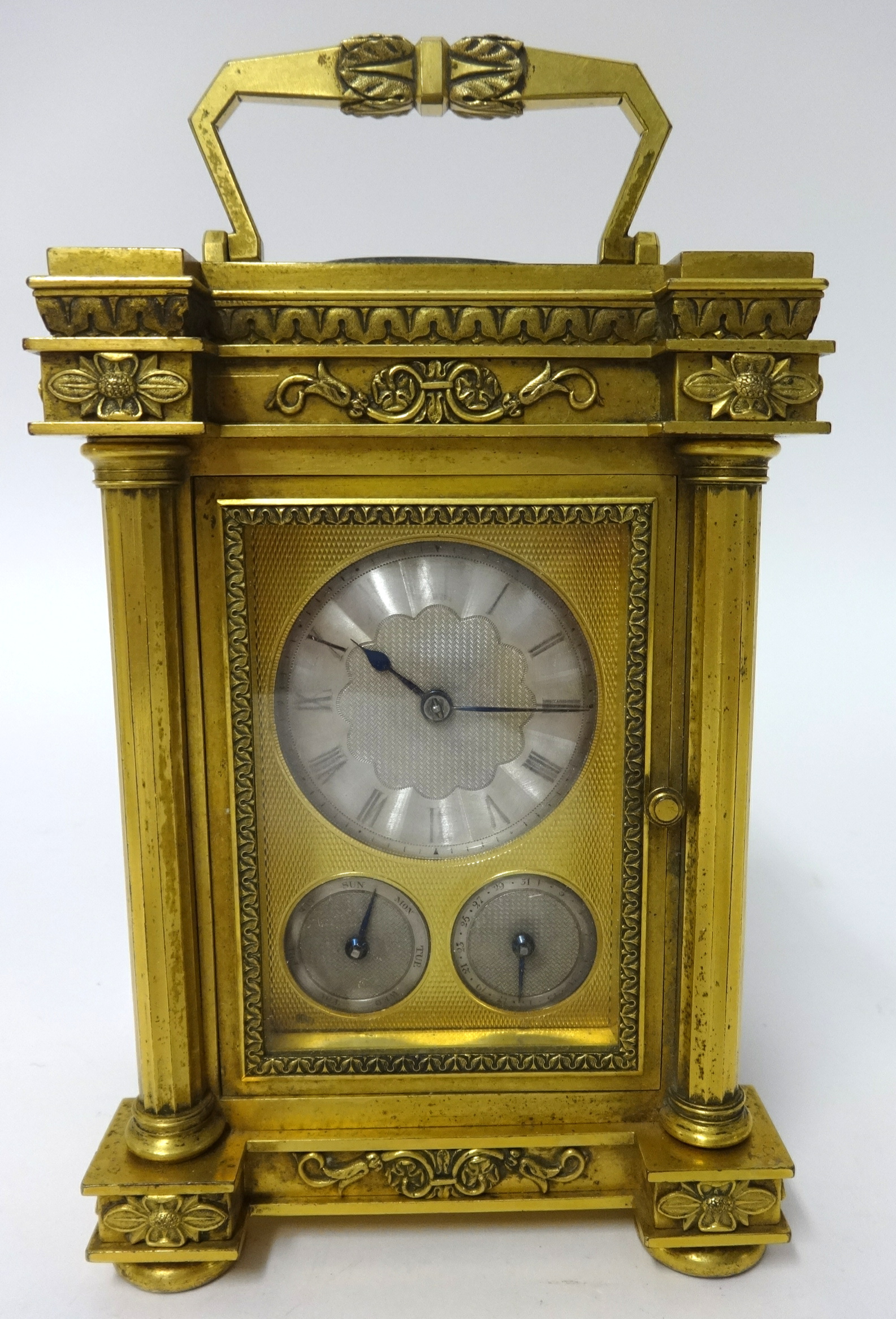 Brockbank & Atkins, London, an English brass cased carriage clock, key wind movement, with - Image 4 of 7