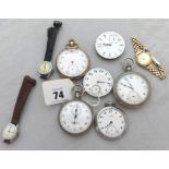 Assorted pocket watches for repair also a ladies Incabloc wristwatch.