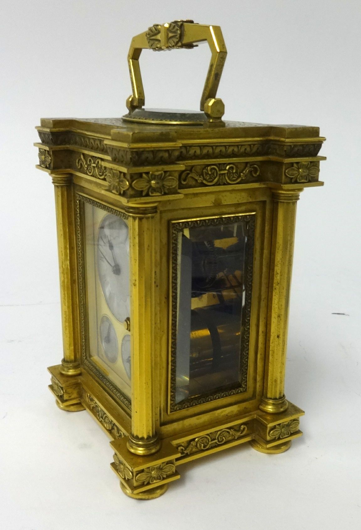 Brockbank & Atkins, London, an English brass cased carriage clock, key wind movement, with - Image 6 of 7