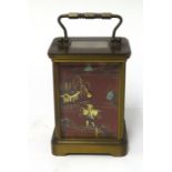 Matthew Norman, London, a brass cased carriage clock, model 1750a, three panels with oriental