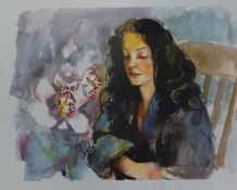 Robert Lenkiewicz (1941-2002), print 'Anna with Orchards', 25cm x 34cm.