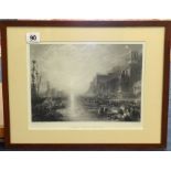 After J.M.W Turner, three black and white prints including 'Venice', the largest 17cm x 26cm.