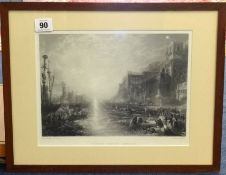 After J.M.W Turner, three black and white prints including 'Venice', the largest 17cm x 26cm.