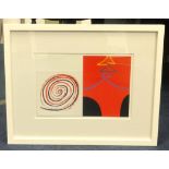 Sir Terry Frost RA, two cards, framed and inscribed, 20cm x 30cm