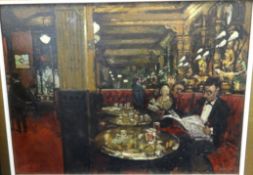 R.Wyllie, oil on board 'Café Interior', signed, 60cm x 81cm.
