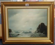 Clem Spencer (Plymouth), oil on board, 'Seascape', together with David Willcox watercolour, mounted,
