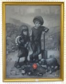 Barry Leighton Jones, signed oil on canvas, children, dog and red rose, 100cm x 74cm