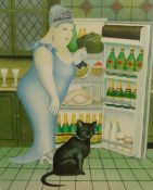 Beryl Cook, 'Percy at The Fridge', limited edition silk screen print, No.34/300, mounted., faded.