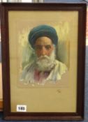 A pair early 20th century Middle Eastern watercolour portraits, indistinctly signed.