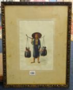 Mg Tun Hla (Burmese c. 1900) signed M.T Hla, watercolour, Chinese man with carrying paint brushes