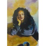 Robert Lenkiewicz (1941-2002), print 'Anna with Blue Cup', 40cm x 29cm.