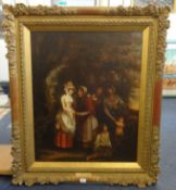 In the style of George Morland (1763 - 1804), oil on canvas 'Telling her Fortune', in gilt frame