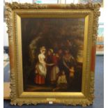 In the style of George Morland (1763 - 1804), oil on canvas 'Telling her Fortune', in gilt frame