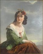 Unknown, 19th century oil on canvas, not signed, portrait of a lady seated with rose and