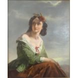 Unknown, 19th century oil on canvas, not signed, portrait of a lady seated with rose and