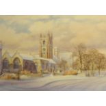 Clive Pryke (British, 1900-1979), signed watercolour, 'St Andrews Church, Plymouth in the Snow',