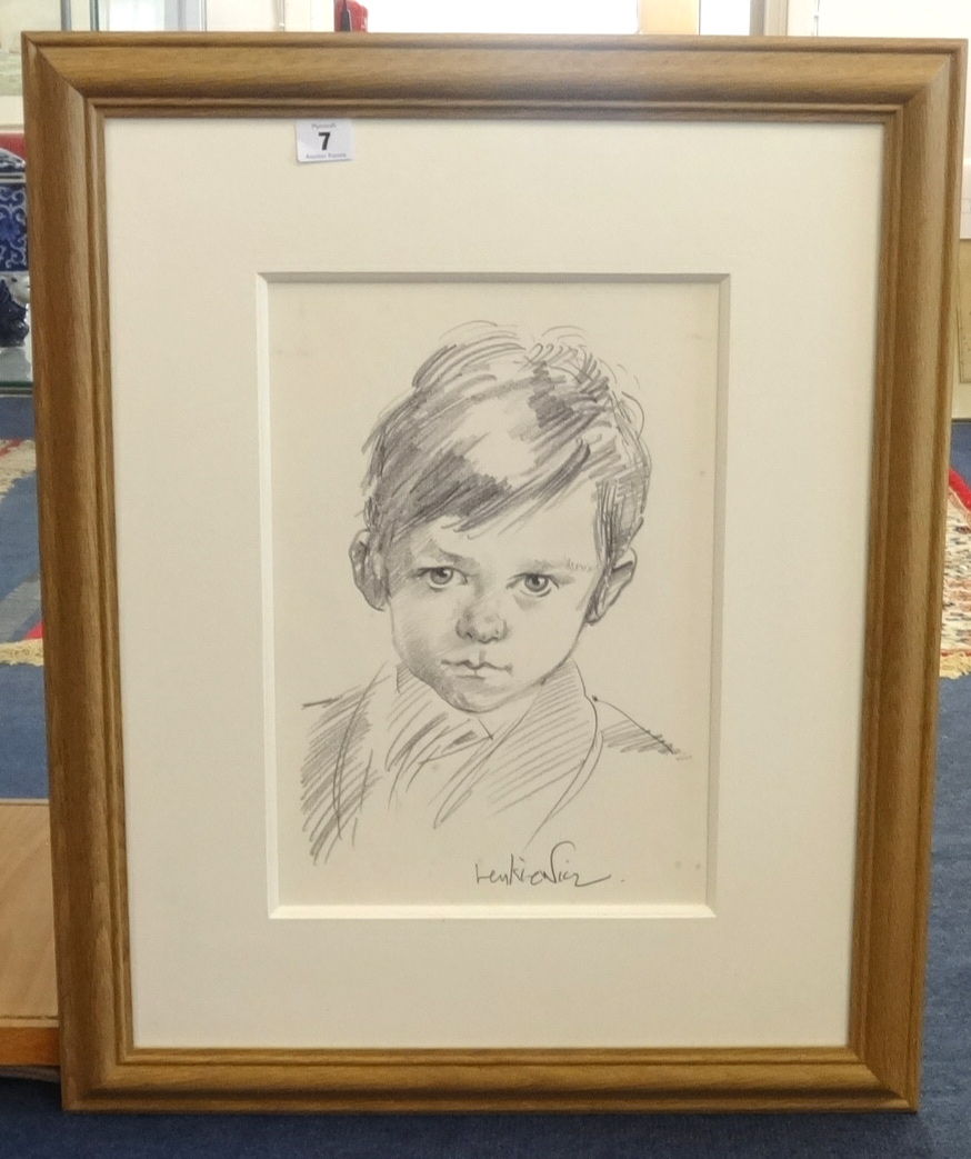 Robert Lenkiewicz (1941-2002), signed pencil portrait of a child circa 1970's., 37cm x 25cm