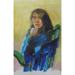 Robert Lenkiewicz (1941-2002), print 'Woman in Green Chair', 39cm x 29cm.
