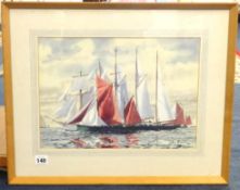 John Worsley (1919-2000),Society of Marine Artists, watercolour 'Start of the Tall Ships Race',
