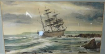 Unknown, 'Glenberrie' stranded on the Manacles nr.Falmouth in 1902, watercolour, 24cm x 45cm.