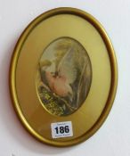 W.Morley miniature watercolour signed, oval study of a bird in gilt frame. Possibly Thomas W.