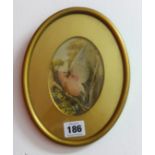 W.Morley miniature watercolour signed, oval study of a bird in gilt frame. Possibly Thomas W.