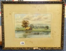 Mg Tun Hla (Burmese c. 1900) signed M.T Hla, watercolour, boats, river scene and landscape., 18cm
