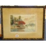 Mg Tun Hla (Burmese c. 1900) signed M.T Hla, watercolour, a temple and river scene. 18cm x 27cm