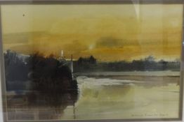 Kevin Doughty, 'Evening Braunton Marsh' watercolour, 19cm x 33cm.