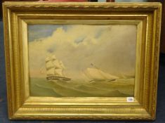 A 19th century marine scene, signed JH, indistinctly dated, oil on board in gilt frame, 35cm x 51cm
