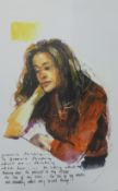 Robert Lenkiewicz (1941-2002), print 'Greenie Thinking', 33cm x 25cm.