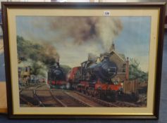 Chris Woods, steam railway print Exeter St David's, together with another steam railway print (2),