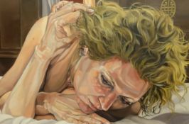 Jo Beer, oil on canvas 'Fleshy Self', Self Portrait 2015, signed, 60cm x 90cm