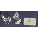 Swarovski Crystal Glass, Silver Crystal, collection of one deer and horse, boxed.