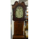 19th Century mahogany long case clock, eight day movement, painted arch dial