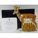 Royal Crown Derby Paperweight 'Pronghorn Antelope' No 315/950 with gold stopper, boxed.