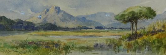 M.H.Meyrick, watercolour, 'Mt Coudon, Hyeres', 10cm x 30cm.