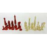 Carved ivory chess set, red and white.