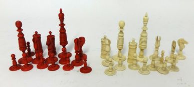 Carved ivory chess set, red and white.