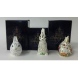 Royal Crown Derby Paperweight 'Dandelion Bunny', 'Meadow Rabbit' and 'Bunny', gold stoppers,