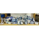 Collection of blue and white modern china ornaments, Delft wares, boxed Royal Doulton Rondelay tea
