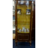 A good quality reproduction burr walnut display cabinet on cabriole legs, height 160cm with key.