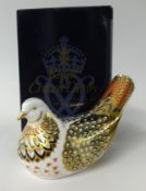 Royal Crown Derby Paperweight 'Turtle Dove' with gold stopper, boxed, (damaged).