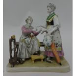 Collection of various German porcelain figures and groups also a wood cased three pull telescope