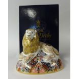 Royal Crown Derby Paperweight 'Lion' with gold stopper, boxed.