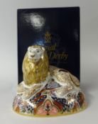 Royal Crown Derby Paperweight 'Lion' with gold stopper, boxed.