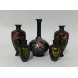 Collection of five small cloisonné vases, 20cm.