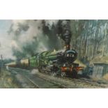 After Terence Cuneo, print, 'A Thoroughbred Heads the Cathedrals Express up Chipping Camden Bank'.