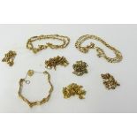 A collection of various 9ct gold necklaces and bracelets, approx 61gms.